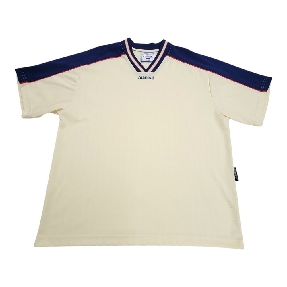 Vintage Admiral Soccer Jersey Mens XL Cream Navy V-Neck Retro Blokecore Shirt